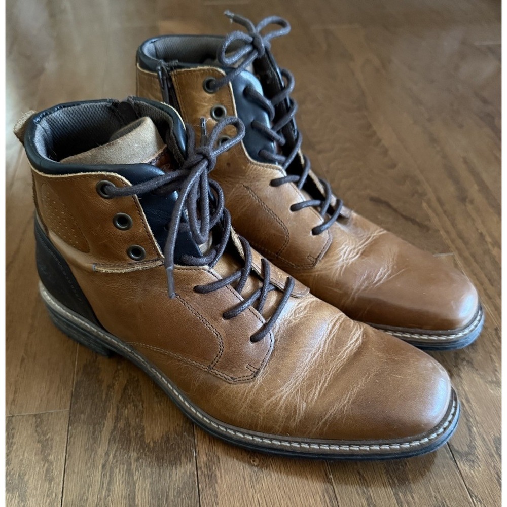 Bull Boxer Cognac Brown Leather Mens Lace Up Boots Size EU 41 US 8 Handcrafted